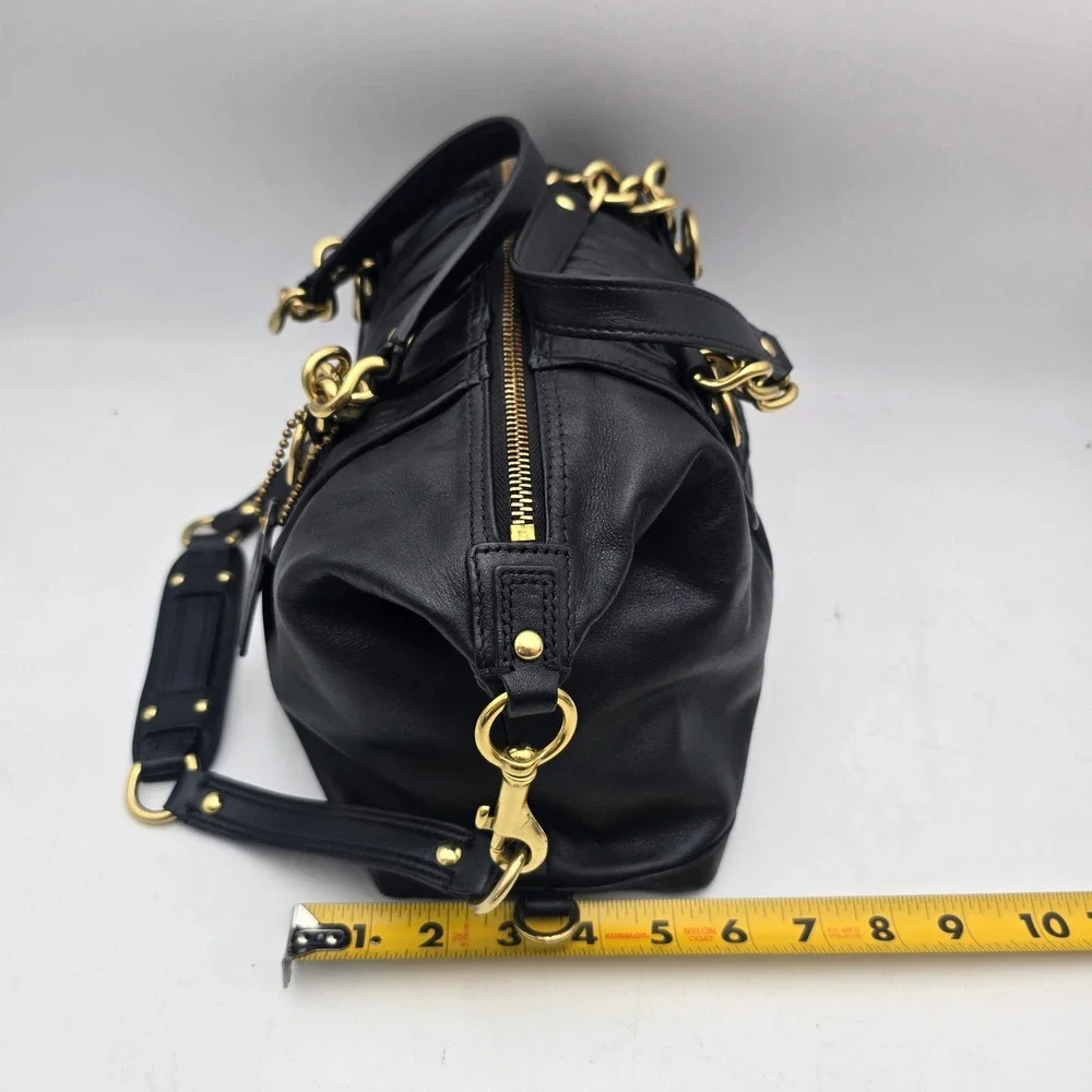 Coach Madison Sophia Black Gathered Leather Satchel Crossbody Bag F17647 Gold
